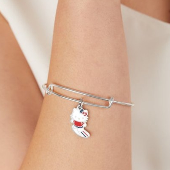 Alex & Ani Hello Kitty X Team USA Surfer Bangle Silver Charm Bracelet NWT - Picture 2 of 3